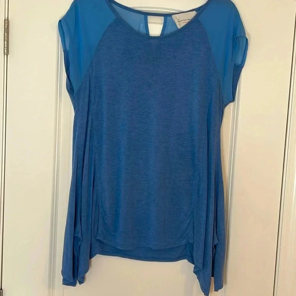 Vince Camuto Blue Short Sleeve Top Sheer Panels Women's Medium